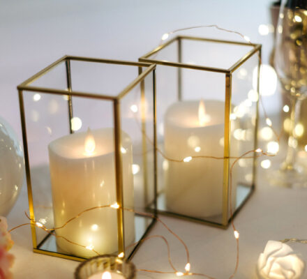 Glass Vessel With Gold Frame FOR HIRE